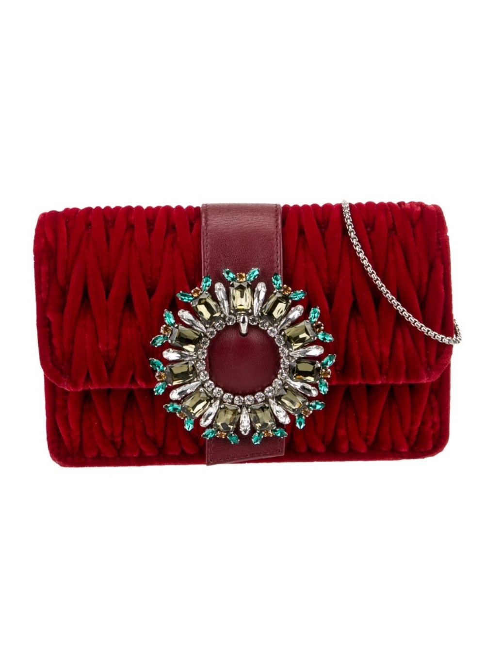 Miu Miu Velluto Matelassé Velvet Mini Crystal Buckle Crossbody Clutch